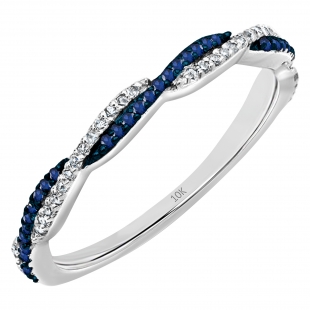 0.25 Carat (ctw) 10K White Gold Round Blue Sapphire & White Diamond Ladies Anniversary Wedding Band Swirl Stackable Ring 1/4 CT
