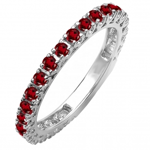 0.90 Carat (ctw) 14K White Gold Round Garnet Ladies Eternity Sizeable Stackable Anniversary Wedding Band