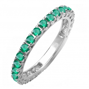 0.90 Carat (ctw) 14K White Gold Round Emerald Ladies Eternity Sizeable Stackable Anniversary Wedding Band