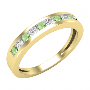 Round Peridot & 0.18 CT White Diamond Alternating Style Stackable Anniversary Wedding Band for Her in 14K Yellow Gold