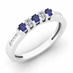 0.35 Carat (ctw) 10K White Gold Princess & Round Cut Blue Sapphire & White Diamond Ladies Anniversary Wedding Stackable Band Guard Ring 1/3 CT