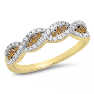 0.35 Carat (ctw) 10K Yellow Gold Round Champagne & White Diamond Ladies Bridal Stackable Anniversary Wedding Band Swirl Ring 1/3 CT