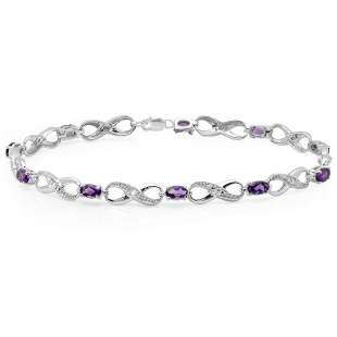 2.26 Carat (ctw) 10K White Gold Real Oval Cut Amethyst & Round Cut White Diamond Ladies Infinity Link Tennis Bracelet