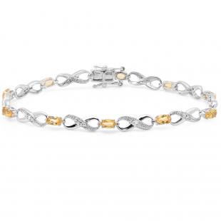 2.27 Carat (ctw) 18K White Gold Real Oval Cut Citrine & Round Cut White Diamond Ladies Infinity Link Tennis Bracelet