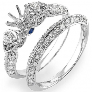 1.20 Carat (ctw) 18K White Gold Round Blue Sapphire & White Diamond Ladies Semi Mount Bridal Engagement Ring Set 1 1/4 CT (No Center Stone)