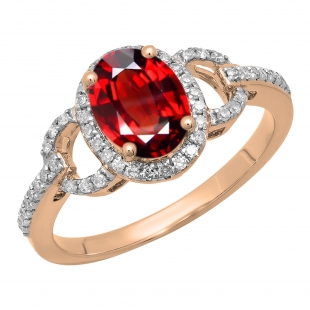 1.45 Carat (ctw) 10K Rose Gold Oval Cut Garnet & Round Cut White Diamond Ladies Bridal Halo Style Engagement Ring 1 1/2 CT
