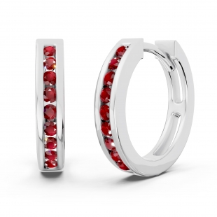 0.18 Carat (ctw) 10K White Gold Small Round Ruby Huggie Hoop Earrings