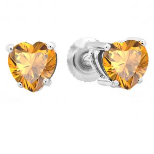 1.00 Carat (ctw) 10K White Gold Heart Shape Natural Citrine Ladies Stud Earrings 1 CT
