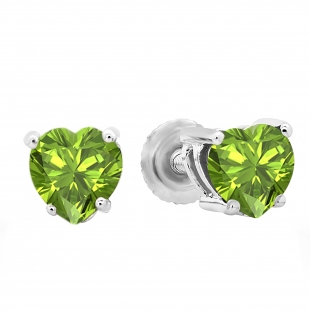 1.00 Carat (ctw) 14K White Gold Heart Shape Natural Peridot Ladies Stud Earrings 1 CT