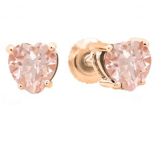1.00 Carat (ctw) 18K Rose Gold Heart Shape Natural Morganite Ladies Stud Earrings 1 CT