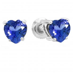 1.00 Carat (ctw) 18K White Gold Heart Shape Natural Tanzanite Ladies Stud Earrings 1 CT