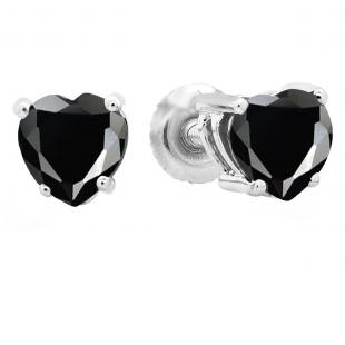 1.00 Carat (ctw) 18K White Gold Heart Shape Natural Black Sapphire Ladies Stud Earrings 1 CT