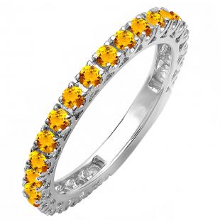 0.85 Carat (ctw) 10K White Gold Round Orange Citrine Eternity Sizeable Stackable Ring Anniversary Wedding Band 3/4 CT