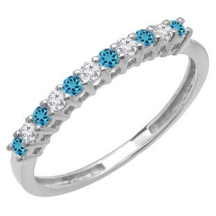 0.33 Carat (ctw) 10K White Gold Round Blue Topaz & White Diamond Anniversary Stackable Wedding Band 1/3 CT