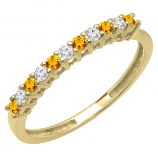 0.33 Carat (ctw) 14K Yellow Gold Round Citrine & White Diamond Anniversary Stackable Wedding Band 1/3 CT