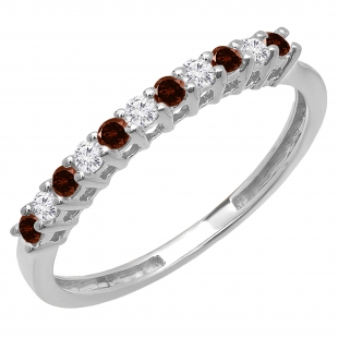 0.33 Carat (ctw) 14K White Gold Round Garnet & White Diamond Anniversary Stackable Wedding Band 1/3 CT