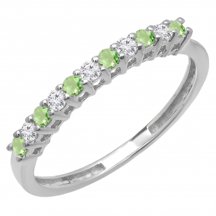 0.33 Carat (ctw) 18K White Gold Round Peridot & White Diamond Anniversary Stackable Wedding Band 1/3 CT