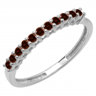 0.33 Carat (ctw) 14K White Gold Round Garnet Anniversary Stackable Wedding Band 1/3 CT