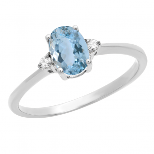 0.75 Carat (ctw) 10K White Gold Oval Cut Aquamarine & Round White Diamond Ladies Bridal Promise Engagement Ring 3/4 CT
