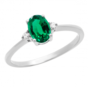 0.75 Carat (ctw) 10K White Gold Oval Cut Emerald & Round White Diamond Ladies Bridal Promise Engagement Ring 3/4 CT