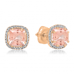 2.40 Carat (ctw) 14K Rose Gold Cushion Cut Morganite & Round Cut White Diamond Ladies Halo Style Stud Earrings