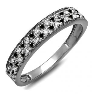 0.33 Carat (ctw) 10K Black Rhodium Plated White Gold Round Black & White Diamond Ladies Anniversary Band Wedding Ring 1/3 CT