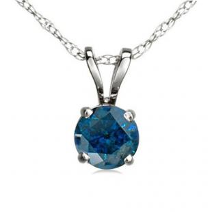 0.75 Carat (ctw) 14K White Gold Round Blue Diamond Ladies Solitaire Pendant 3/4 CT