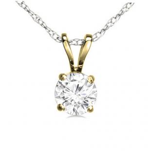 0.25 Carat (ctw) 14K Yellow Gold Round White Diamond Ladies Solitaire Pendant 1/4 CT