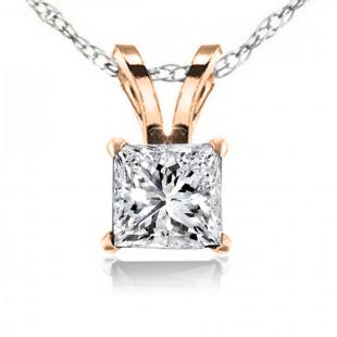 0.50 Carat (ctw) 10K Rose Gold Princess Cut White Diamond Ladies Solitaire Pendant 1/2 CT