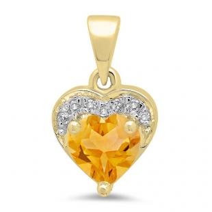 0.60 Carat (ctw) 10K Yellow Gold Heart Cut Citrine & Round Cut White Diamond Ladies Heart Pendant