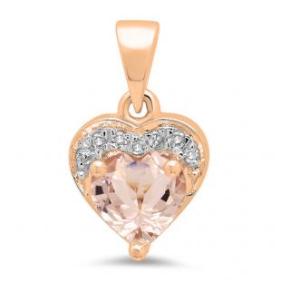 0.60 Carat (ctw) 18K Rose Gold Heart Cut Morganite & Round Cut White Diamond Ladies Heart Pendant