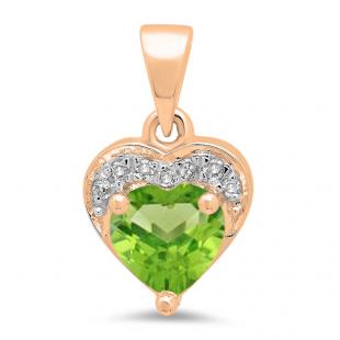 0.60 Carat (ctw) 14K Rose Gold Heart Cut Peridot & Round Cut White Diamond Ladies Heart Pendant