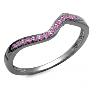 0.12 Carat (ctw) Black Rhodium Plated 10K White Gold Round Pink Sapphire Ladies Anniversary Wedding Stackable Band