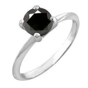 1.00 Carat (ctw) Sterling Silver Round Cut Black Sapphire Ladies Solitaire Bridal Engagement Ring 1 CT