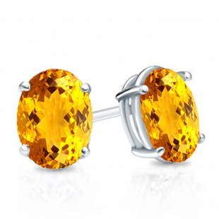 1.00 Carat (Ctw) Sterling Silver Oval Cut Citrine Ladies Solitaire Stud Earrings 1 CT