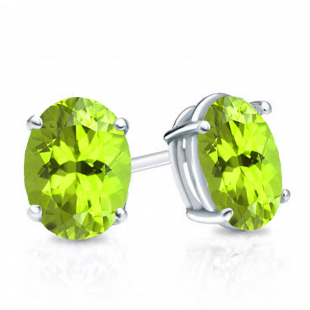 1.00 Carat (Ctw) Sterling Silver Oval Cut Peridot Ladies Solitaire Stud Earrings 1 CT