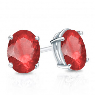 1.00 Carat (Ctw) Sterling Silver Oval Cut Ruby Ladies Solitaire Stud Earrings 1 CT
