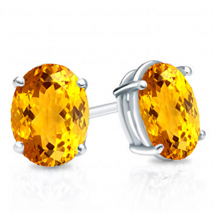 1.50 Carat (Ctw) Sterling Silver Oval Cut Citrine Ladies Solitaire Stud Earrings 1 1/2 CT