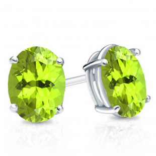 1.50 Carat (Ctw) Sterling Silver Oval Cut Peridot Ladies Solitaire Stud Earrings 1 1/2 CT