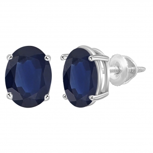 1.50 Carat (Ctw) Sterling Silver Oval Cut Blue Sapphire Ladies Solitaire Stud Earrings 1 1/2 CT