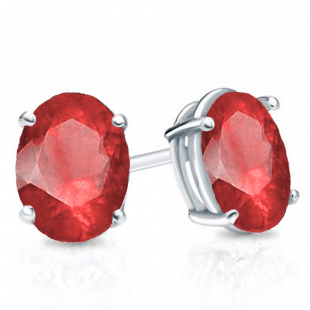 1.50 Carat (Ctw) Sterling Silver Oval Cut Ruby Ladies Solitaire Stud Earrings 1 1/2 CT