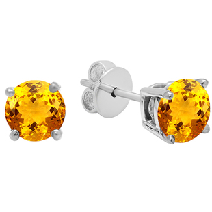 1.00 Carat (ctw) 14K White Gold Round Cut Smokey Quartz Ladies Solitaire Stud Earrings 1 CT