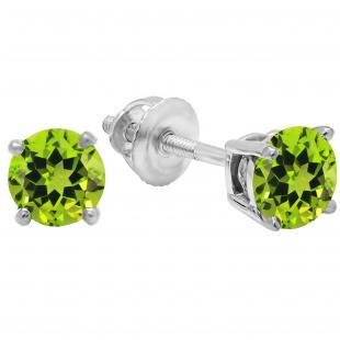 1.00 Carat (ctw) 14K White Gold Round Cut Peridot Ladies Solitaire Stud Earrings 1 CT