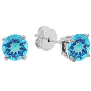 1.50 Carat (ctw) 14K White Gold Round Cut Blue topaz Ladies Solitaire Stud Earrings Pushback 1 1/2 CT