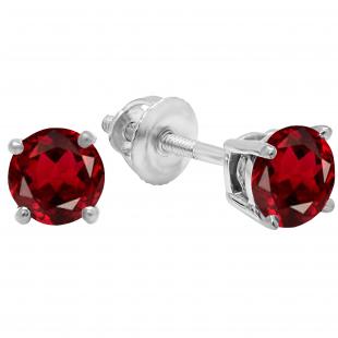 1.50 Carat (ctw) 14K White Gold Round Cut Garnet Ladies Solitaire Stud Earrings 1 1/2 CT