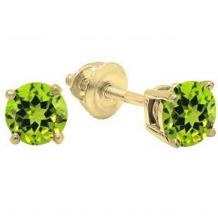 1.50 Carat (ctw) 14K Yellow Gold Round Cut Peridot Ladies Solitaire Stud Earrings 1 1/2 CT