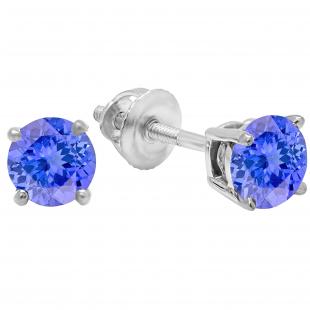 1.50 Carat (ctw) 14K White Gold Round Cut Tanzanite Ladies Solitaire Stud Earrings 1 1/2 CT