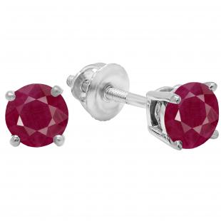 1.50 Carat (ctw) 14K White Gold Round Cut Ruby Ladies Solitaire Stud Earrings 1 1/2 CT