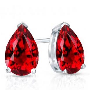 1.00 Carat (ctw) 10K White Gold Pear Cut Garnet Ladies Solitaire Stud Earrings 1 CT