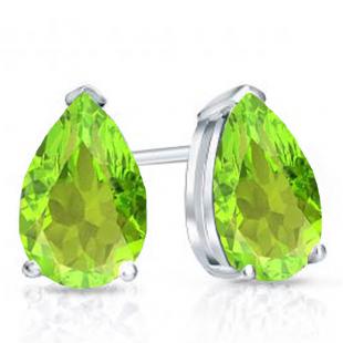 1.00 Carat (ctw) 10K White Gold Pear Cut Peridot Ladies Solitaire Stud Earrings 1 CT